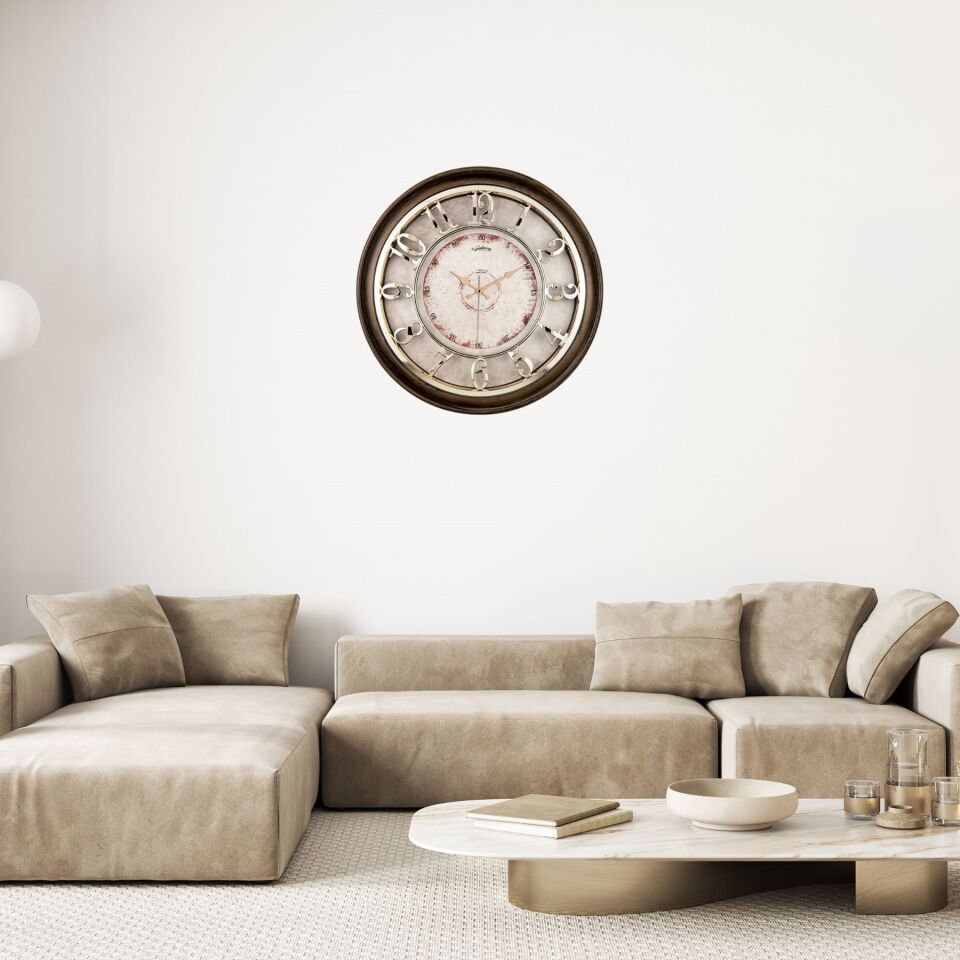 45 Cm Eskitme Çerçeve Kabartma Gold Rakam Duvar Saati