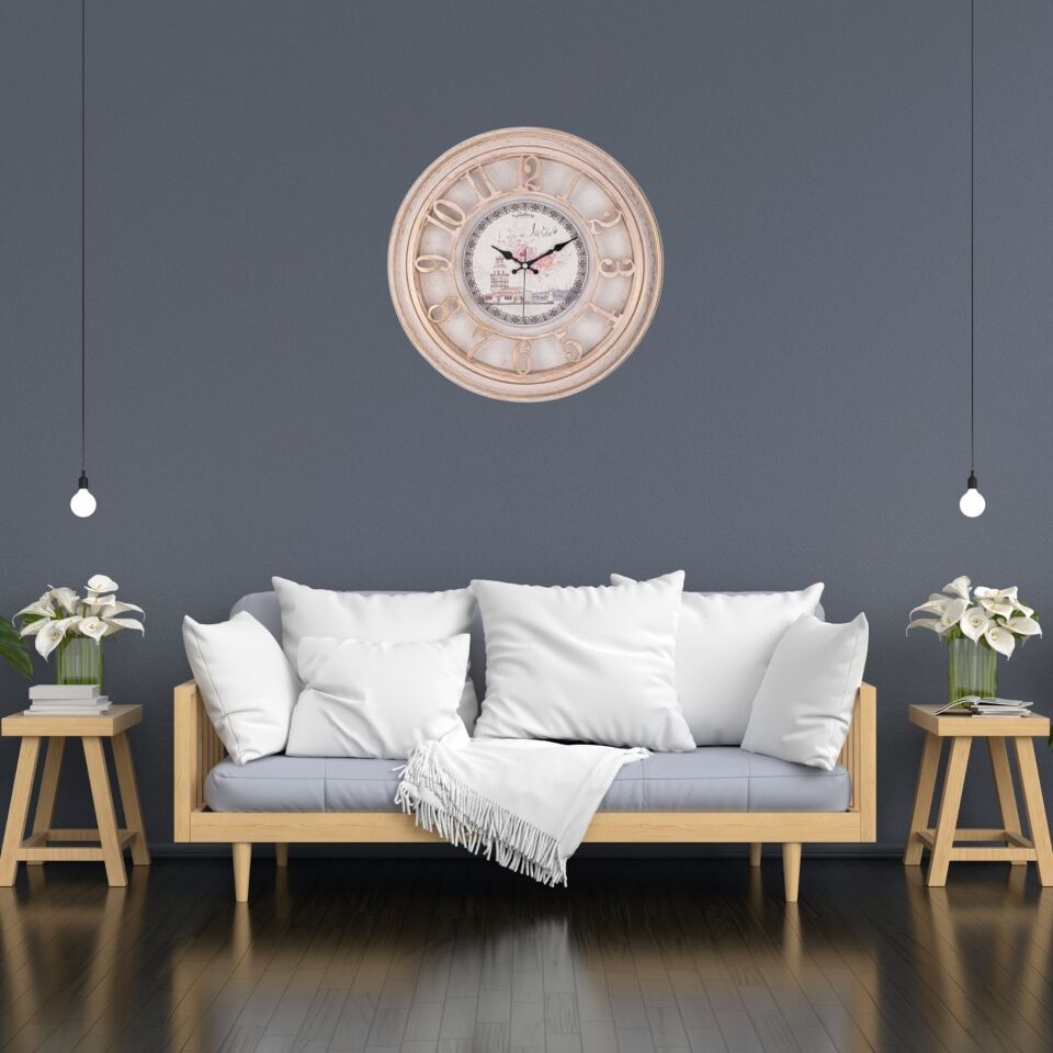 45 Cm Eskitme Çerçeve Kabartma Duvar Saati