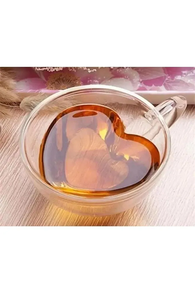 Çift Çidarlı Isı Yalıtımlı Kalpli Cam Kupa 150 ml