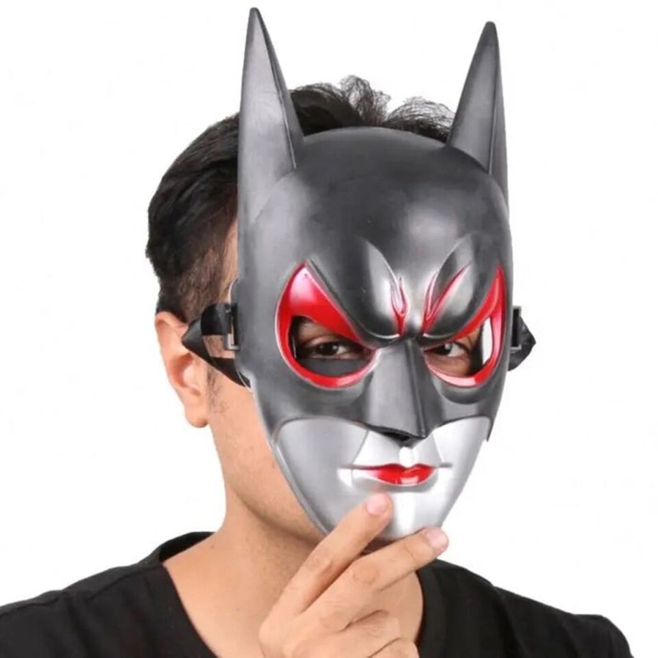 Mey İthalat® Kırmızı Gözlü Siyah Batman Maske - Lastikli Batgirl Maskesi 28x17 cm