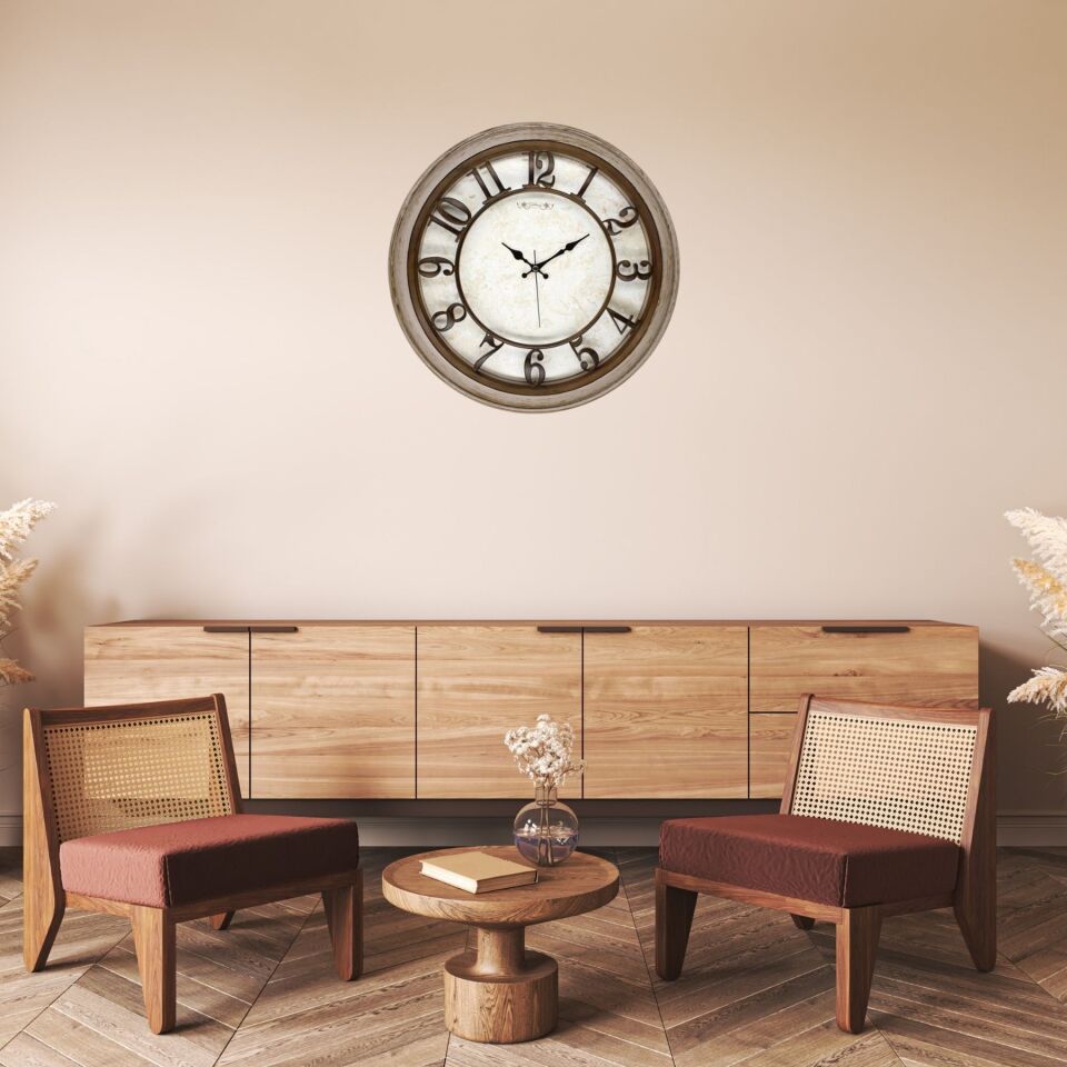 Vintage 45 Cm Eskitme Çerçeve Kabartma Duvar Saati