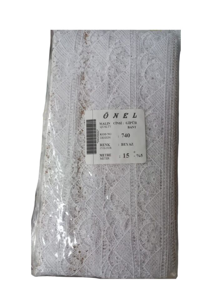 Dantel Polyester Güpür Bant Beyaz 15 Metre En 5 cm ON-740-B