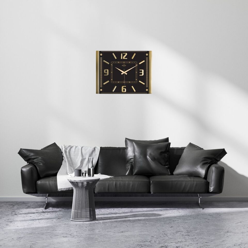 Siyah Çerçeve Gold Kabartma Rakamlı Duvar Saati