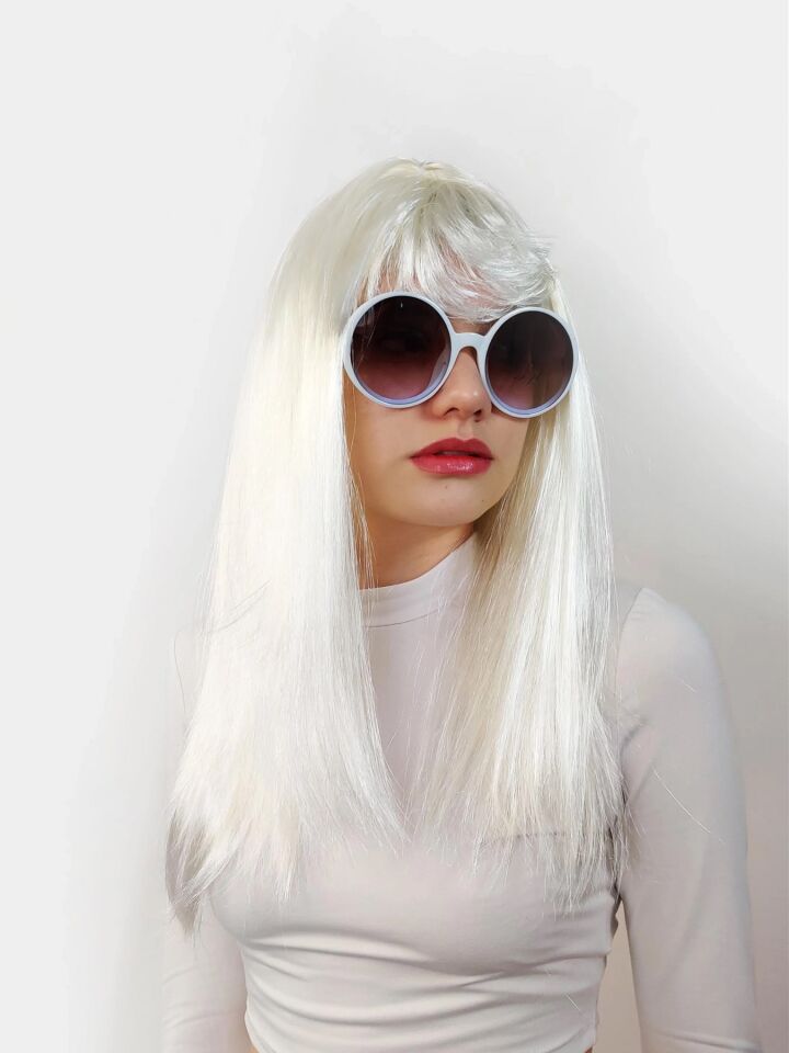 Mey İthalat® Beyaz Renk Uzun Düz Parti Peruğu