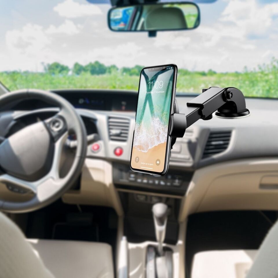 AD 360 Derece Dönen Torpido Üstü Uzunluk Ayarlamalı Vantuzlu Teleskopik Araç Telefon Tutucu