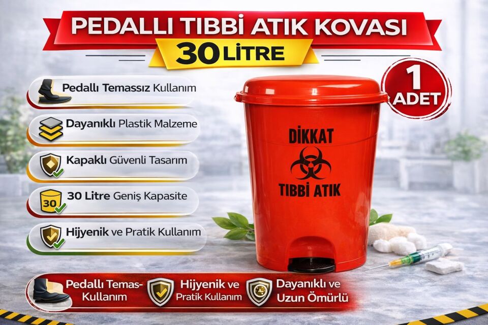Pedallı Tıbbi Atık Kovası 30 Litre 1 Adet Kapaklı Pedallı Enfekte Atık Kovası