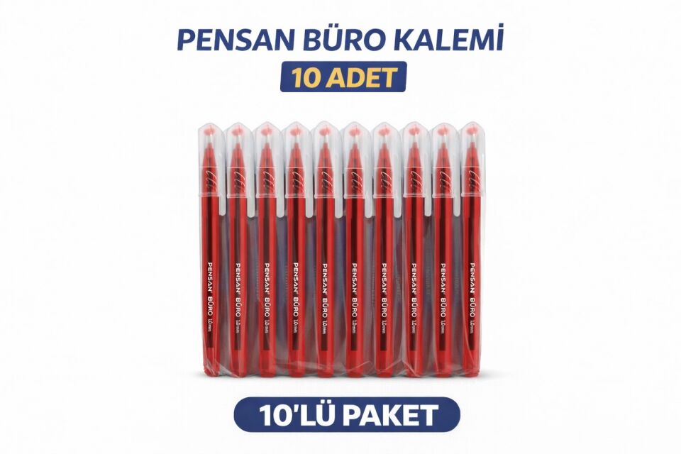 Pensan Büro 2270 Kırmızı Tükenmez Kalem 1.0 mm Medium Yerli Üretim 10 Adet