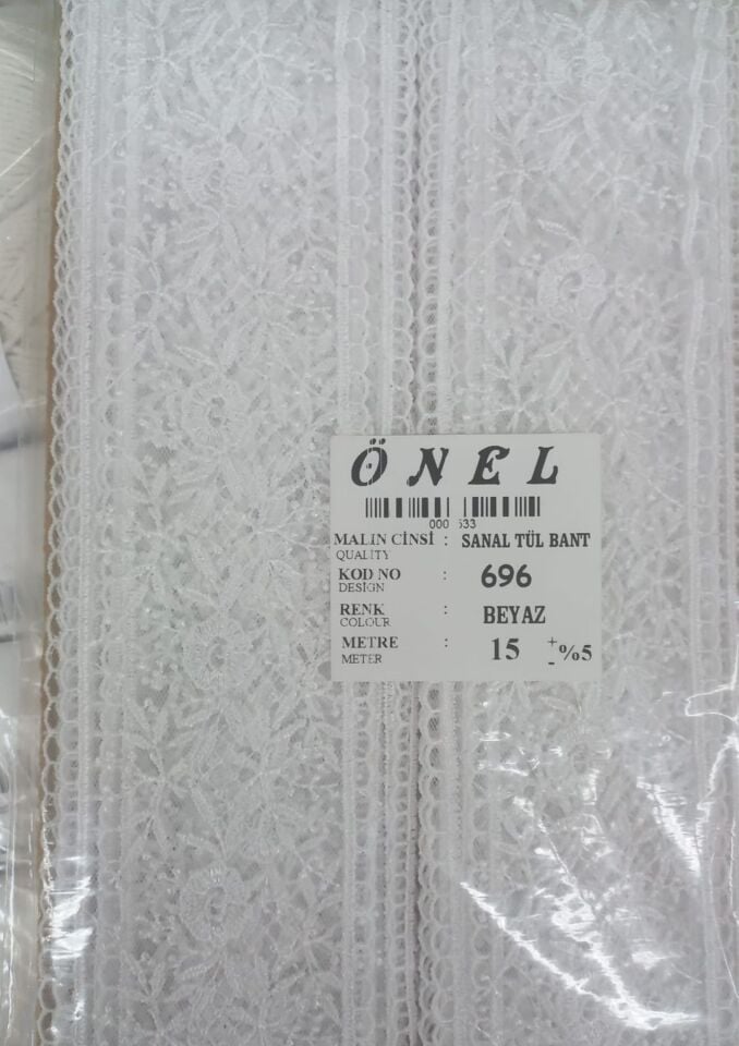 Dantel Polyester Sanal Tül Bant Beyaz 15 Metre En 6 cm ON-696-B