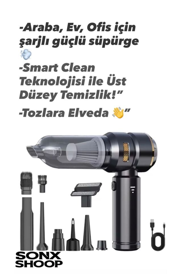 Kablosuz Şarjlı El Süpürgesi 2’si 1 Arada – Güçlü Vakum ve Üfleme Özellikli Mini Temizlik