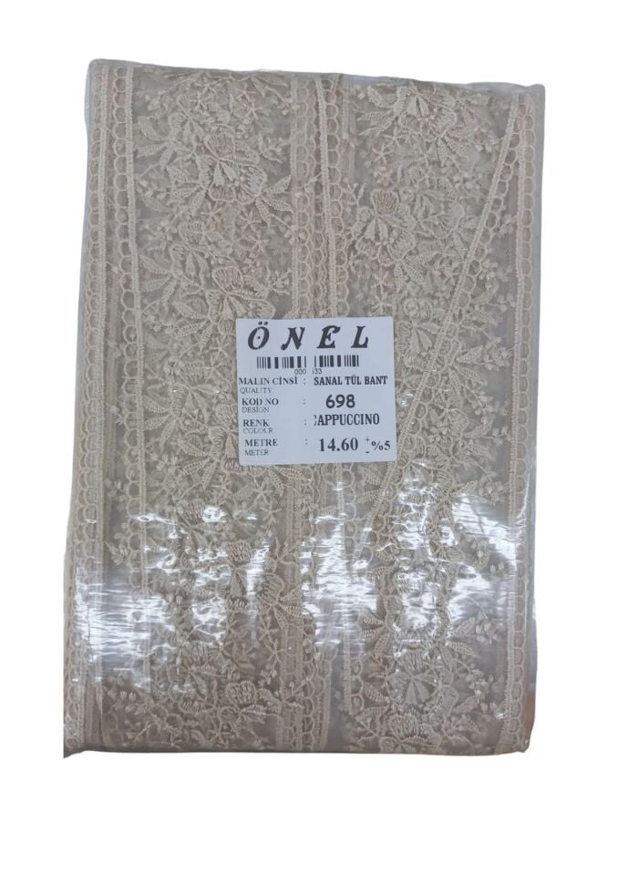 Dantel Polyester Sanal Tül Bant Cappucino 14,60 Metre En 6 cm ON-698-C