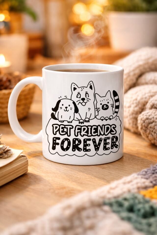 Pet Friends Forever Porselen Kupa MODEL 69 – Kedi & Köpek Figürlü Sevimli Tasarım, Hayvan Severlere Özel Kahve ve Çay Kupası
