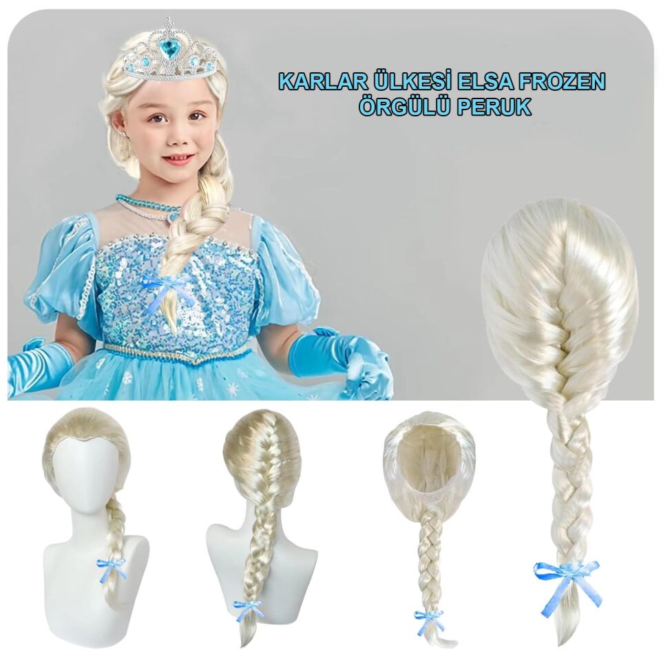 Mey İthalat® Platin Altın Dore Renk Karlar Ülkesi Elsa Frozen Peruğu Çocuk Boy