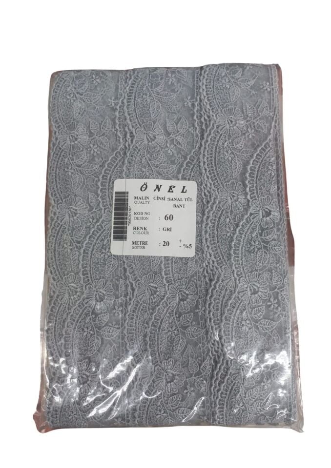 Dantel Polyester Sanal Tül Bant Gri 20 Metre En 6 cm ON-60-G