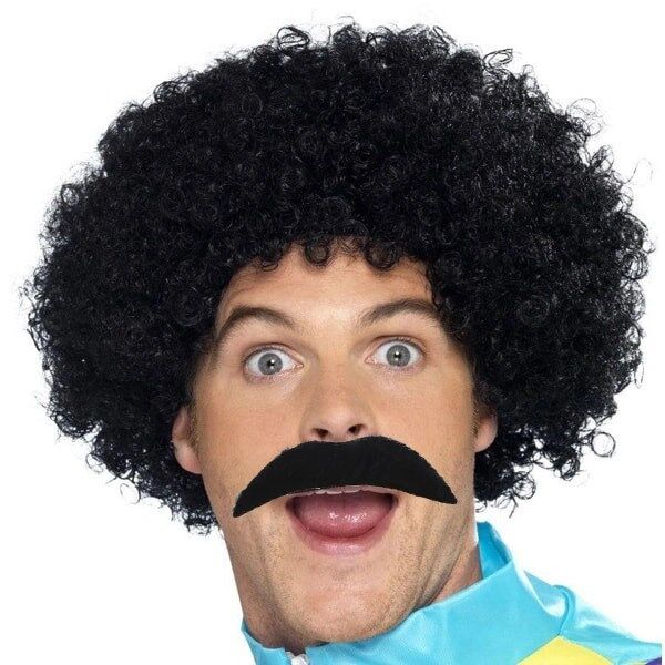Mey İthalat® Siyah Scouser Erkek Kısa Peruk 120 Gr ve Bıyık Seti