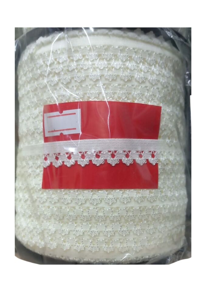 Çamaşır Lastiği Dantelli 1 cm 75 Metre 1 Top Ekru