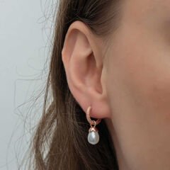 925 Ayar Gümüş Rose Damla İnci Kadın Küpe T8492 (491491)