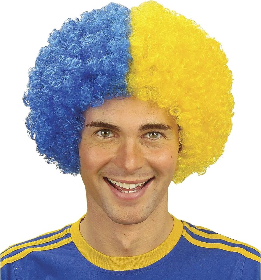Mey İthalat® Sarı Lacivert Kıvırcık Afro Bonus Peruk Taraftar Bonus Saç