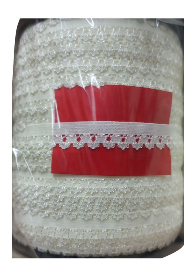 Çamaşır Lastiği Dantelli 1 cm 75 Metre 1 Top Kırık Beyaz