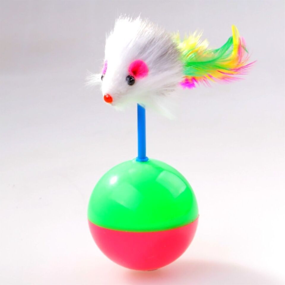 AD Kedi Oyun Topu Tüylü Fareli Hacı Yatmaz Eğitici Yavru Kedi Fare Kovalama Oyuncağı