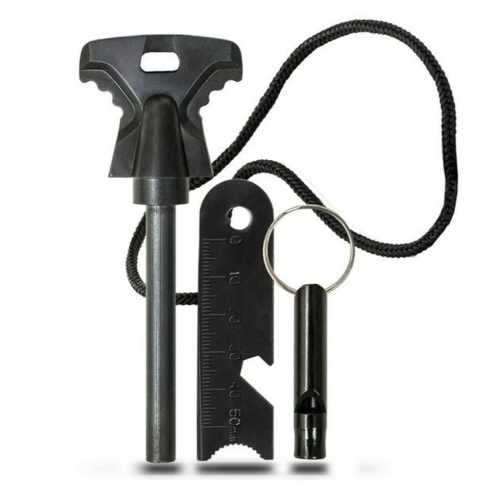 AD Acil Durum Magnezyum Çubuk Çakmaktaşı Hayatta Kalma Ateş Başlatıcı Çakmak Kiti Düdük Hediyel