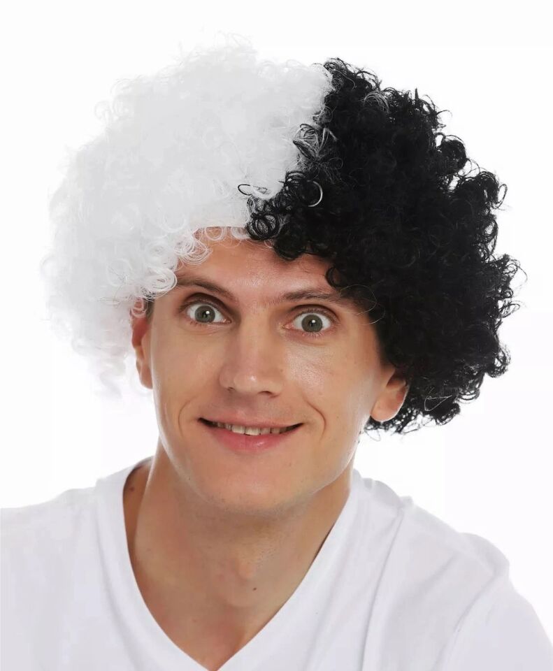 Mey İthalat® Siyah Beyaz Kıvırcık Afro Bonus Peruk Taraftar Bonus Saç