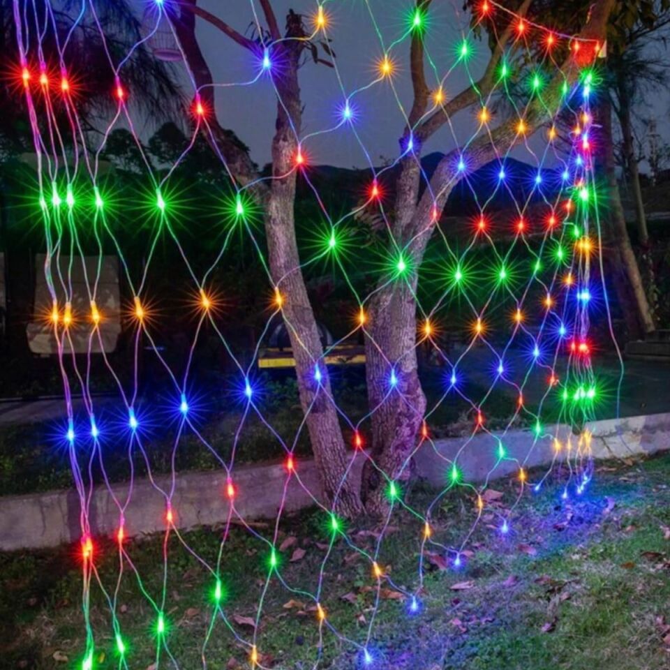 AD 1x2 Metre Dekoratif File Ağ Perde 192 LED 8 Animasyonlu Farklı Işık Modu RGB Fişli