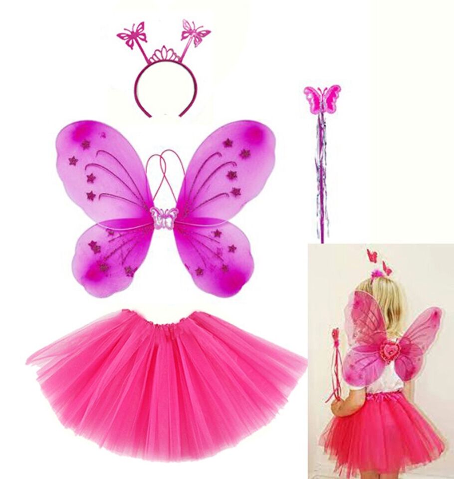 Mey İthalat® Fuşya Kelebek Kostümü - Fuşya Kelebek Kostüm Aksesuar Seti 4 Parça
