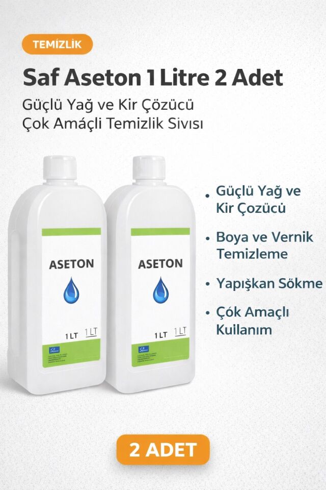 Saf Aseton 1 Litre 2 Adet Güçlü Yağ ve Kir Çözücü Çok Amaçlı Temizlik Sıvısı