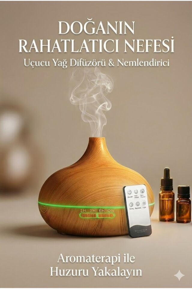 Aroma Difüzör Gece Işığı 7 Led Nemlendirici Kumandalı 550 ml Buhar Makinesi
