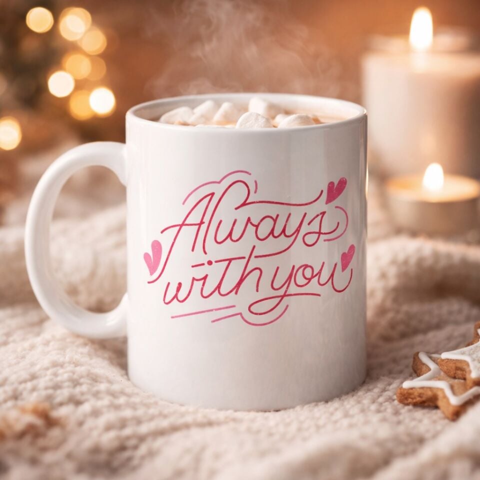 Mey İthalat® Always With You Porselen Kupa Romantik Tasarım Sevgiliye Arkadaşa Özel Hediye Kupası