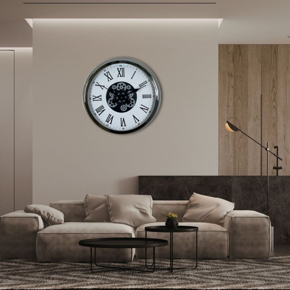 Krom Roma Rakamlı 60 Cm Çarklı Duvar Saati