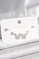 925 Ayar Gümüş Çivi Pirinç Zirkon Taşlı Kelebek Model Kadın Küpe Seti - BKP10402 (491491)