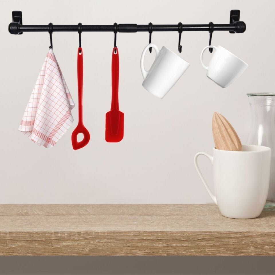 AD Duvara Monte Edilen 6 Kancalı Dekor Kaşıklık ve Kupa Askısı