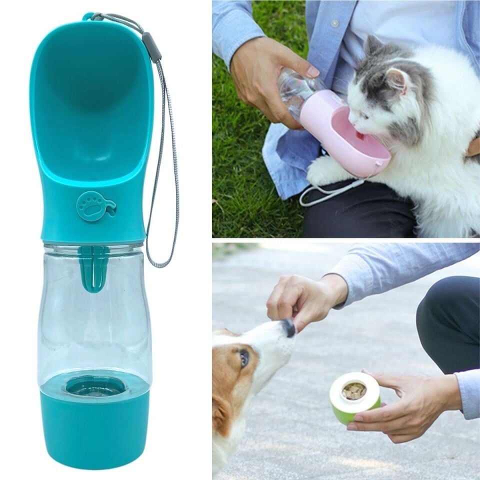 AD Taşınabilir Mama Hazneli Evcil Hayvan Suluğu Seyahat Kabı Kilitlenebilen Su Sızdırmaz 380ML