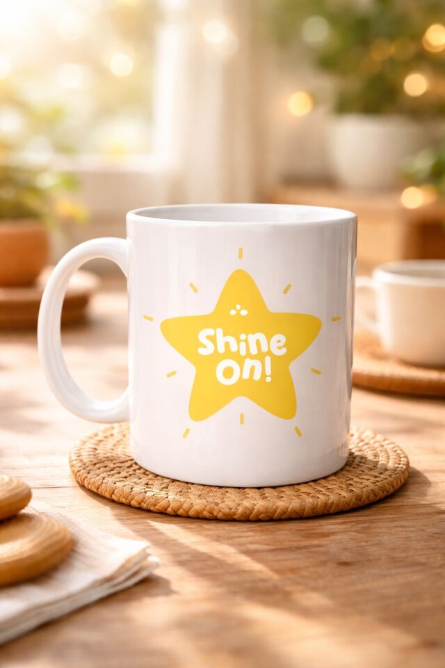 Shine On ''PARLAMAYA DEVAM ET'' Yıldız Tasarımlı Porselen Kupa MODEL 155 – Motivasyon Kupası – Günlük Kullanıma Uygun Şık Kahve & Çay Kupası