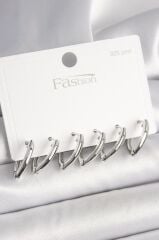 925 Ayar Gümüş Çivi Pirinç Gümüş Renk Üçgen Model Kadın Küpe Seti - BKP10414 (491491)