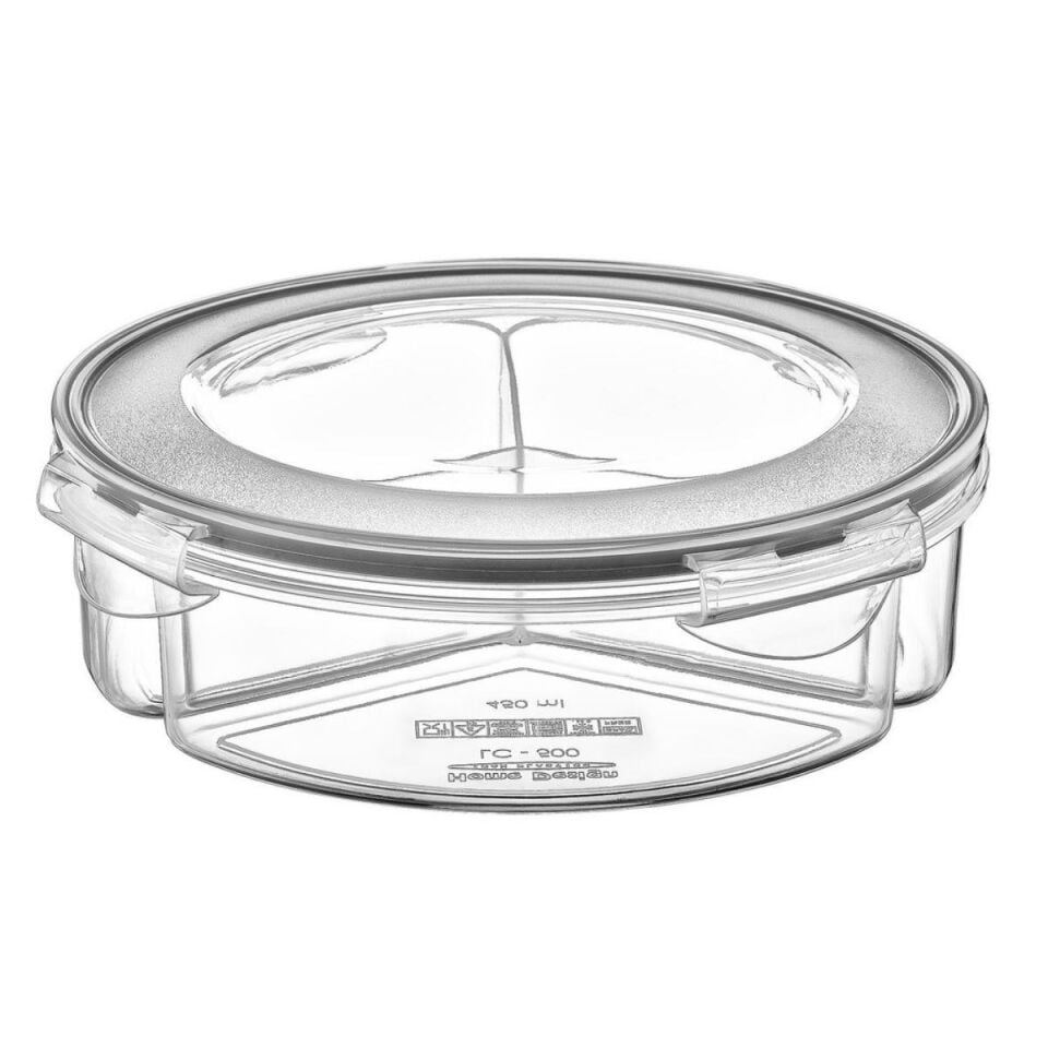 AD 3 Bölmeli Sızdırmaz Contalı Kilitli Kapaklı 1,35 Litre yuvarlak Erzak Saklama Kabı LC-500