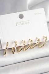 925 Ayar Gümüş Çivi Pirinç Gold Renk Üçgen Model Kadın Küpe Seti - BKP10415 (491491)