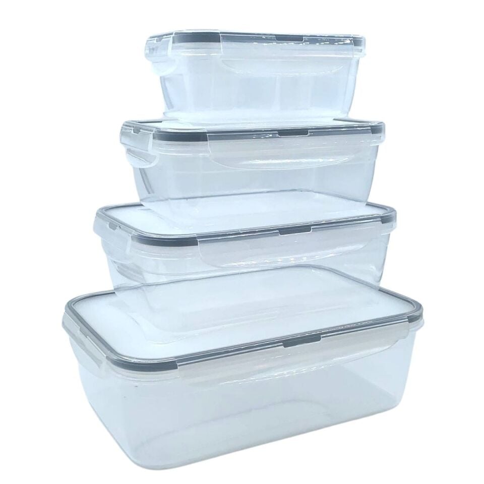 AD 4lü İç İçe Sızdırmaz Contalı Kilitli Kapaklı Plastik Erzak Saklama Kapları LC315