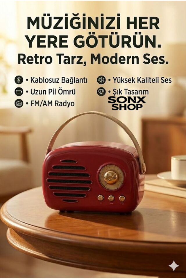 Nostaljik Retro Bluetooth Hoparlör - FM Radyo, USB ve Bluetooth Kablosuz Hoparlör