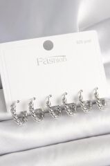 925 Ayar Gümüş Çivi Pirinç Gümüş Renk Sarmal Halka Model Kadın Küpe Seti - BKP10416 (491491)