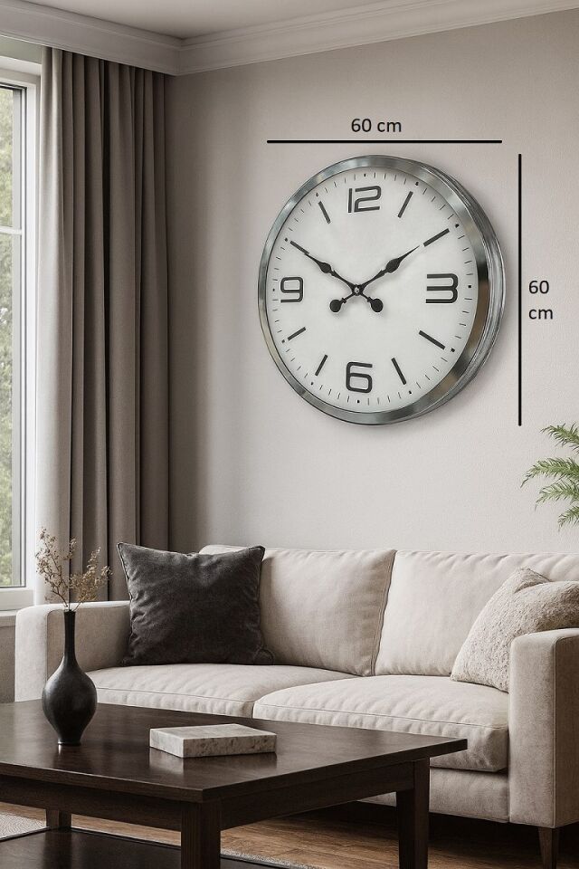 60 cm Krom Metal Dizayn Duvar Saati