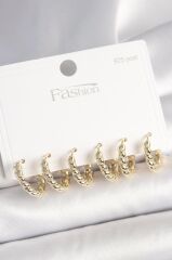 925 Ayar Gümüş Çivi Pirinç Gold Renk Sarmal Halka Model Kadın Küpe Seti - BKP10417 (491491)