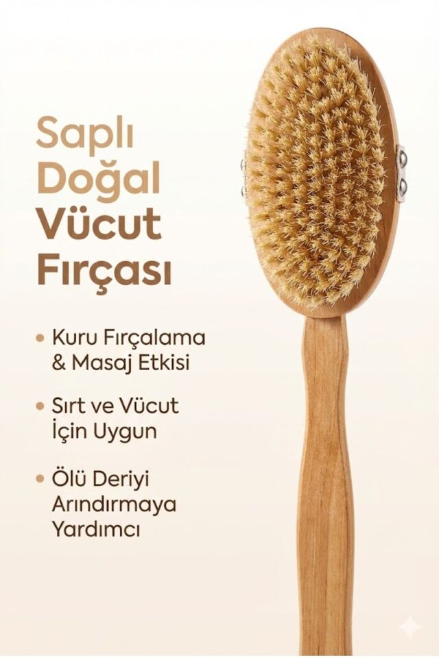 Saplı Doğal Vücut Fırçası – Sırt İçin Uzun Saplı, Kuru Fırçalama ve Masaj Etkili