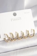 925 Ayar Gümüş Çivi Pirinç Gold Renk Oval Halka Model Kadın Küpe Seti - BKP10419 (491491)