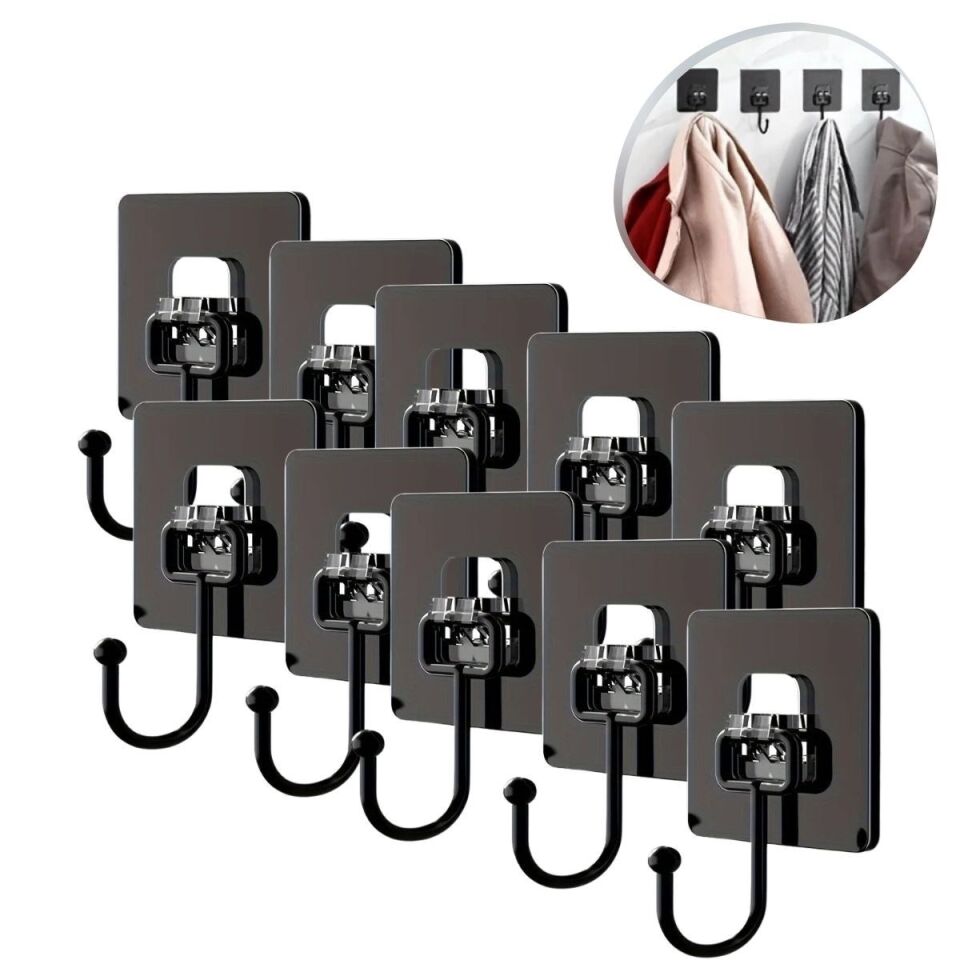 AD 10 Adet Duvara, Dolapa Yapışan Güçlü Yapışkanlı Siyah Duvar Askısı