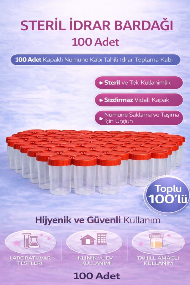 Steril İdrar Kabı Kapasiteli Numune Toplama Kabı 100 Adet