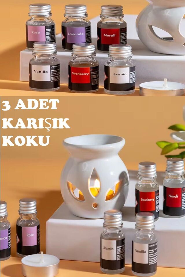 Sonx 3 lü Aromaterapi Uçucu Yağ Seti ve Seramik Buhurdanlık - Rahatlatıcı Oda Kokusu & Spa Deneyimi