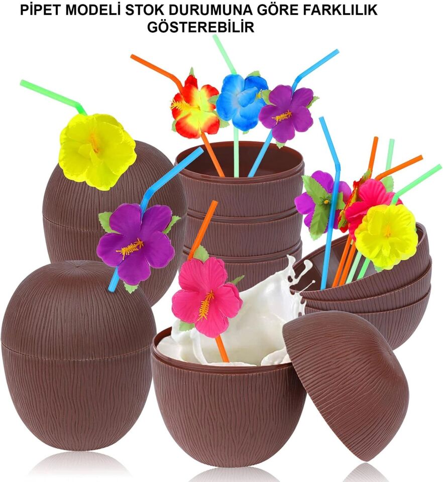 Mey İthalat® Hindistan Cevizi Hawaii Luau Aloha Pipetli İçecek Kabı Bardak 10x13 cm 1 Adet