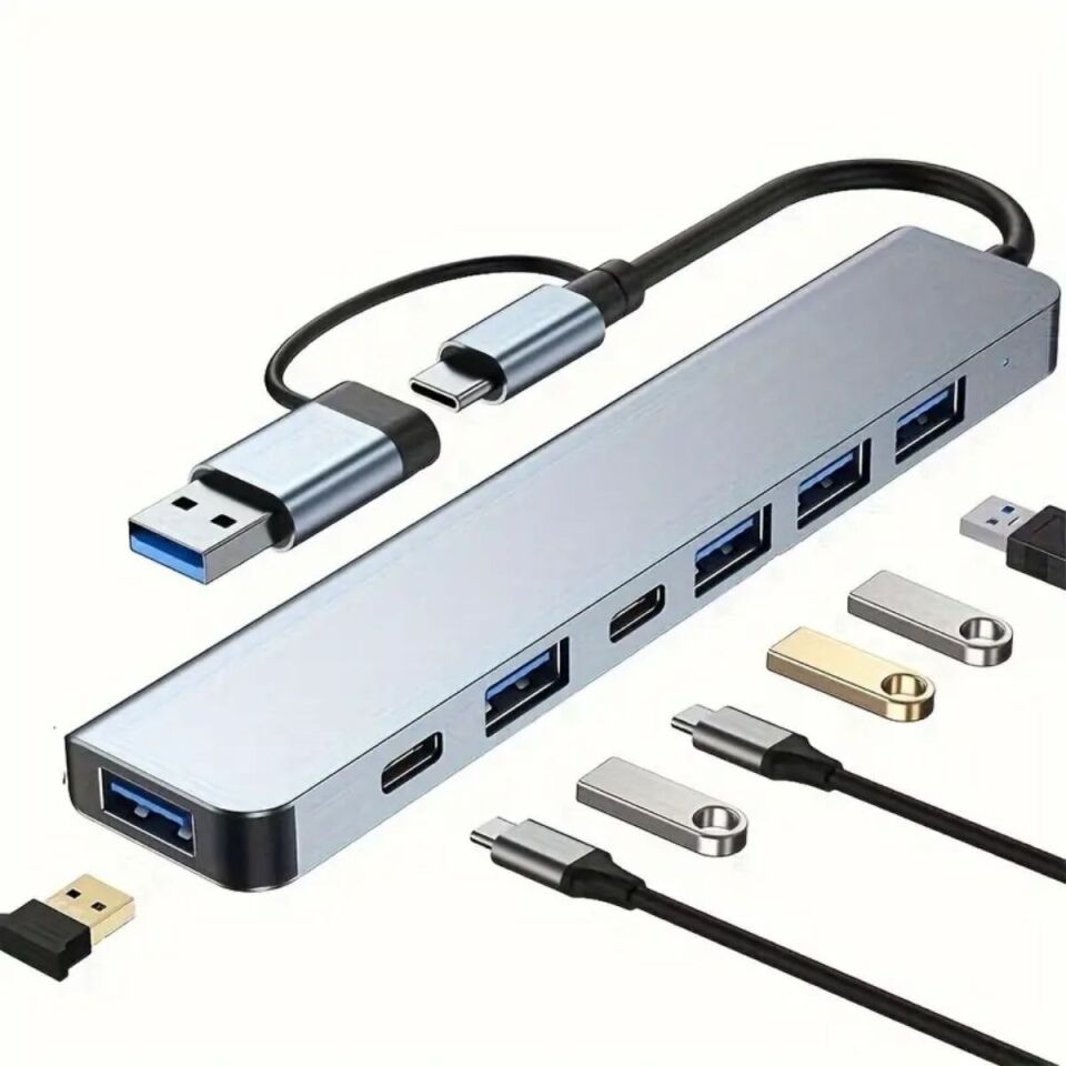 AD 8 in 1 Usb Çevirici Notebook Macbook Type-C Uyumlu Görüntü Aktarıcı Hub